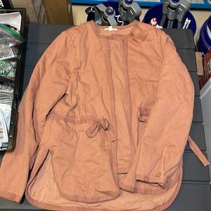 Dusty rose colored quilt like jacket with adjustable waist